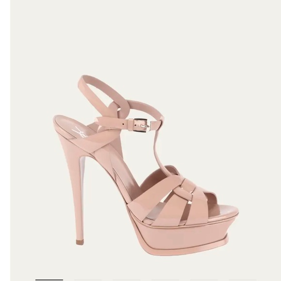 Ysl Tribute Sandals Heels Light Nude Patent Leather - Picture 1 of 15